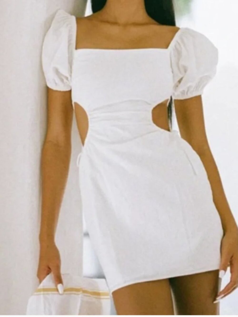 Sabo Skirt Zola White Linen Puff Sleeve Cutout Mini Dress size XS